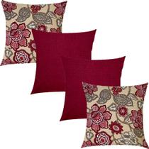 Kit 4 Capas de Almofadas Maxi Floral e Liso Marsala 45x45cm Kit 4 Capas de Almofadas Maxi Floral e Liso Marsala 45x45cm