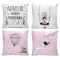 Kit 4 Capas De Almofadas Menina no Balanço Decoração para Quarto Infantil 45x45