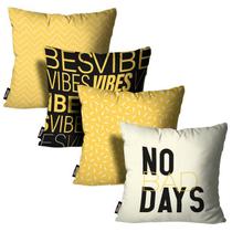 Kit 4 Capas de Almofadas No Bad Days Amarelo e Preto 45x45 Kit 4 Capas de Almofadas No Bad Days Amarelo e Preto 45x45