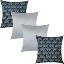 Kit 4 Capas de Almofadas Pavão Azul Marinho e Agulhado Cinza Liso 45x45cm Kit 4 Capas de Almofadas Pavão Azul Marinho e Agulhado Cinza Liso 45x45cm