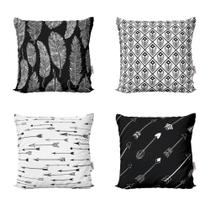 Kit 4 Capas De Almofadas Preto Branco Decorativas Para Sofa