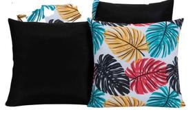 Kit 4 Capas De Almofadas Preto Com Folhas Coloridas Kit 4 Capas De Almofadas Preto Com Folhas Coloridas