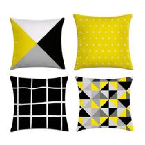 Kit 4 Capas De Almofadas Preto E Amarelo 45X45