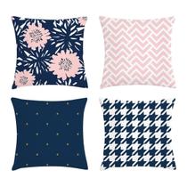 Kit 4 Capas De Almofadas ul Marinho E Rosa 45X45