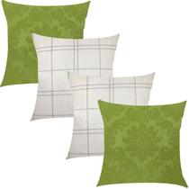 Kit 4 Capas de Almofadas Verde Pistache Medalhão e Risca de Giz 45cmx45cm