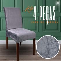 Kit 4 Capas de Cadeira Linha Premium Suede - Cinza