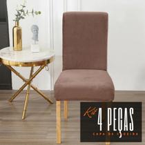 Kit 4 Capas de Cadeira Linha Premium Suede - Marrom