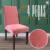 Kit 4 Capas de Cadeira Linha Premium Suede - Rosa Chá