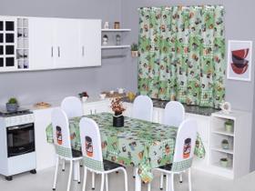 Kit 4 Capas de Cadeira + Toalha de Mesa + Cortina Sala de Jantar Cozinha dos Sonhos Completa Estampa Divertida