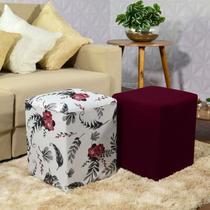 Kit 4 Capas de Puff Plus Quadrado Alstromérias e Vinho Premium