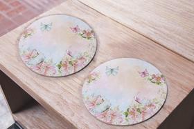Kit 4 Capas De Sousplat Jardim Aquarela Primavera de Cores Borboletas e Flores