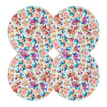Kit 4 Capas de Sousplat Redondo Bege floral Dig.- 35x35 cm