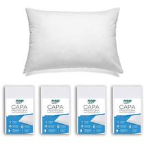 Kit 4 Capas De Travesseiro Fronha Impermeável Silenciosa C/ Zíper Antialérgica Percal 200 Fios 100% Algodão