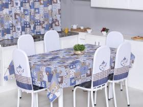 Kit 4 Capas Encosto de Cadeira de Aço Tubular Cozinha Malha Gel Estampa Divertida Bule Azul