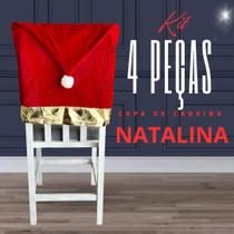 Kit 4 Capas Natalina para Cadeira - Touca Papai Noel - Dourado