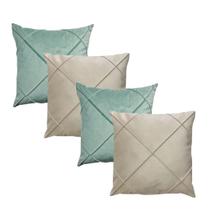 Kit 4 Capas para Almofada em Veludo Drapeada Quadrada Bege e Verde Menta