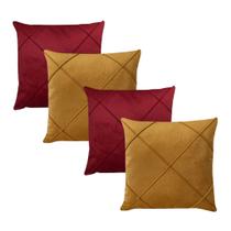 Kit 4 Capas para Almofada em Veludo Drapeada Quadrada Mostarda e Bordo Kit 4 Capas para Almofada em Veludo Drapeada Quadrada Mostarda e Bordo