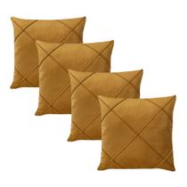 Kit 4 Capas para Almofada em Veludo Drapeado Quadrada Mostarda