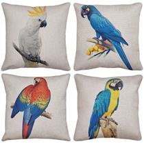 Kit 4 Capas Para Almofada Linho Passaros Arara Cacatua 43X43 Kit 4 Capas Para Almofada Linho Passaros Arara Cacatua 43X43