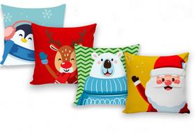 Kit 4 Capas para Almofada Natal Decoração Minimalista Merry Christmas Papai Noel Divertidas Natalina