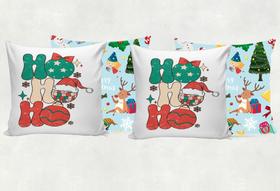 Kit 4 Capas para Almofada Natal Merry Christmas Papai Noel Decoração Natalina Divertida