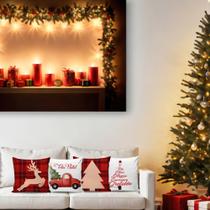 Kit 4 Capas para Almofada Natal Merry Christmas Papai Noel Decoração Natalina Rena