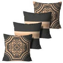 Kit 4 Capas para Almofadas Decorativas Bege e Chumbo