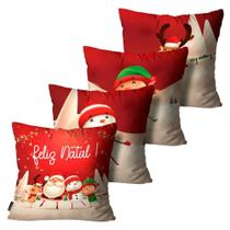 Kit 4 Capas para Almofadas Mdecore Natal Feliz Natal Vermelha