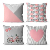 Kit 4 Capas Para Almofadas personalizada rosa e cinza