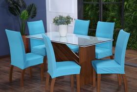 Kit 4 Capas Para Cadeira Jantar Malha Com Elástico Azul Turquesa