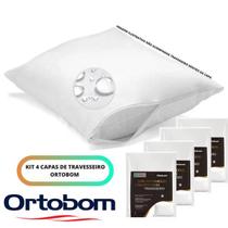 Kit 4 Capas para Travesseiro Ortobom Impermeável C/Zíper 50x70 - Protege Contra Líquidos - Resistente a Manchas e Odores