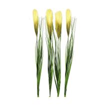Kit 4 Capim com Pluma Verde Creme Planta Artificial Arranjo Florarte 85cm