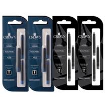 Kit 4 Cargas Para Caneta Crown Tinteiro Com 3 Refil Ca32005 Azul Preta