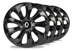 Kit 4 Carlota Esportiva Aro 14 Renault Clio Sandero Jogo Calotas Preta Logan