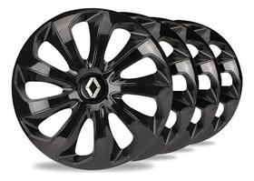 Kit 4 Carlota Esportiva Aro 15 Renault Clio Sandero Jogo Calotas Preta Logan