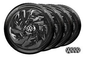 Kit 4 Carlota Esportiva Nitro Aro 14 Vw Gol Fox Jogo Calotas Preta Up Saveiro