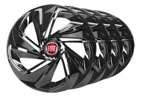 Kit 4 Carlotas Esportiva Aro 13 Fiat Mobi Uno Jogo Calota Preta Palio Siena