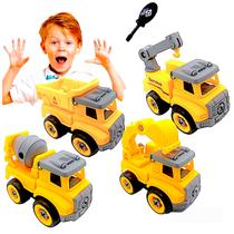 Kit 4 Carrinho monta e desmonta Didático Brinquedo Educativo Caminhão Infantil Personagem Caminhão Amarelo e Carro interativo para Crianças
