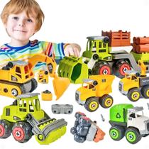 Kit 4 Carrinhos Brinquedo Monta Desmonta Com Chavinha Fenda Construtor Exercito Policial Fazendinha