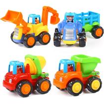 Kit 4 Carrinhos de Brinquedo Caminhão Misturadora de Cimento Escavadora Trator Educativo interativo Infantil Bebê Crianças