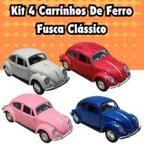 Kit 4 Carrinhos De Metal Carros Miniatura fusca Clássico