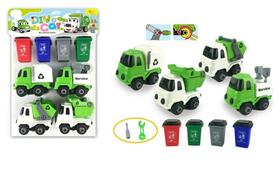 Kit 4 Carrinhos Reciclagem Monta E Desmonta Com 4 Lixeiras