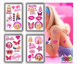 Kit 4 Cartelas Tatuagens Temporária Barbie I Desenhos e artes Princesas Barbie