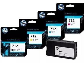 Kit 4 Cartucho HP 712 Preto 80ml Color 29ml T210 T250 T650