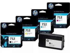 Kit 4 Cartucho HP Original 712 Preto Color T210 T250 T650