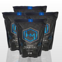 Kit 4 Carvão Hexagonal Premium HM 1kg Coco Natural, Longa Duração, Baixa Produção de Cinzas e Fácil Acendimento