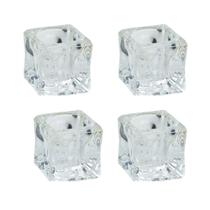 Kit 4 Castiçais/Suporte Cubo de Gelo de Vidro Decorativo 4,6x4,4CM