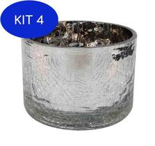 Kit 4 Castiçal Vaso De Vidro Prata 12Cm