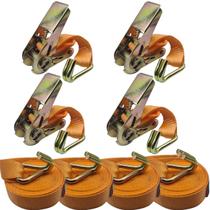 kit 4 Catraca gancho aço 4000kg Cinta Amarração 4.5m 25mm Carga moto Jet Ski Barco sinta caminhão Cor Laranja preto