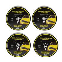 Kit 4 Cera Automotiva Carnaúba Brilho Proteção V8 Sanol 200g